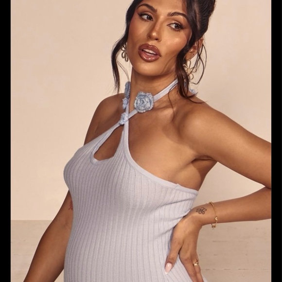 PrettyLittleThing Lilac Ribbed Strapless Dress maternity - Picture 3 of 3